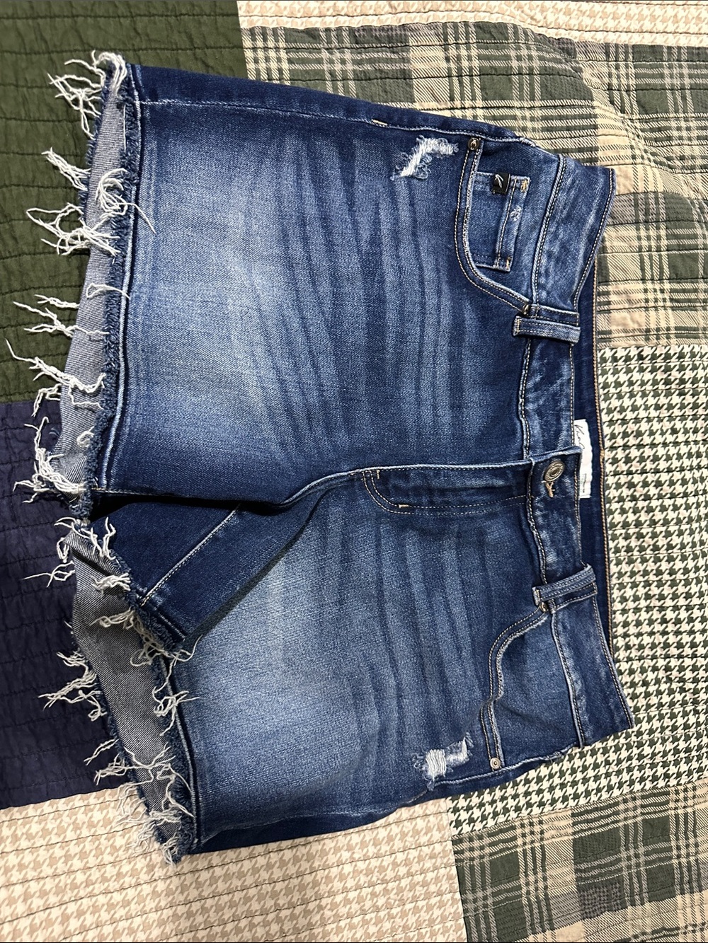 KanCan Dark Blue Frayed Hem Denim Shorts